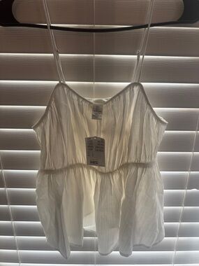 H&M White Spaghetti Strap Peplum Top